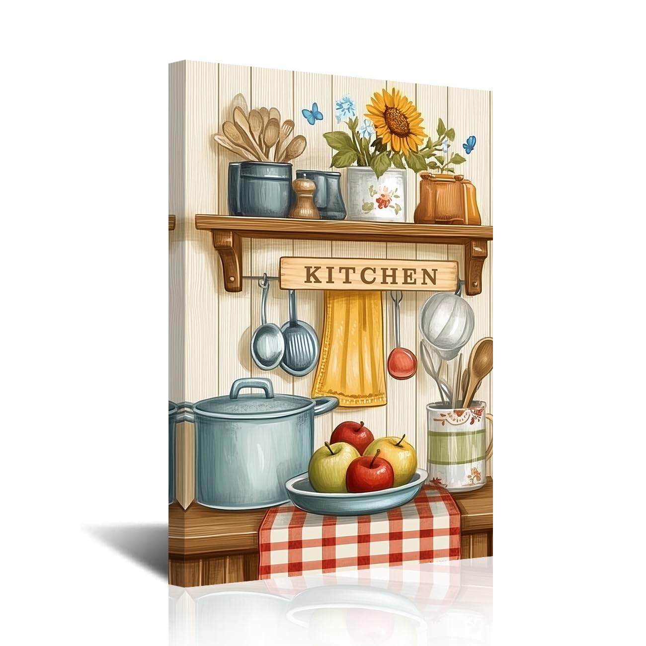 CXHOSTENT Farmhouse Kitchen Wall Art Country Tableware Pictures Prints Rustic Flowers Food Painting Vintage Kitchen Framed Artwork for Dining Room Restaurant (White, 18L x 12W)