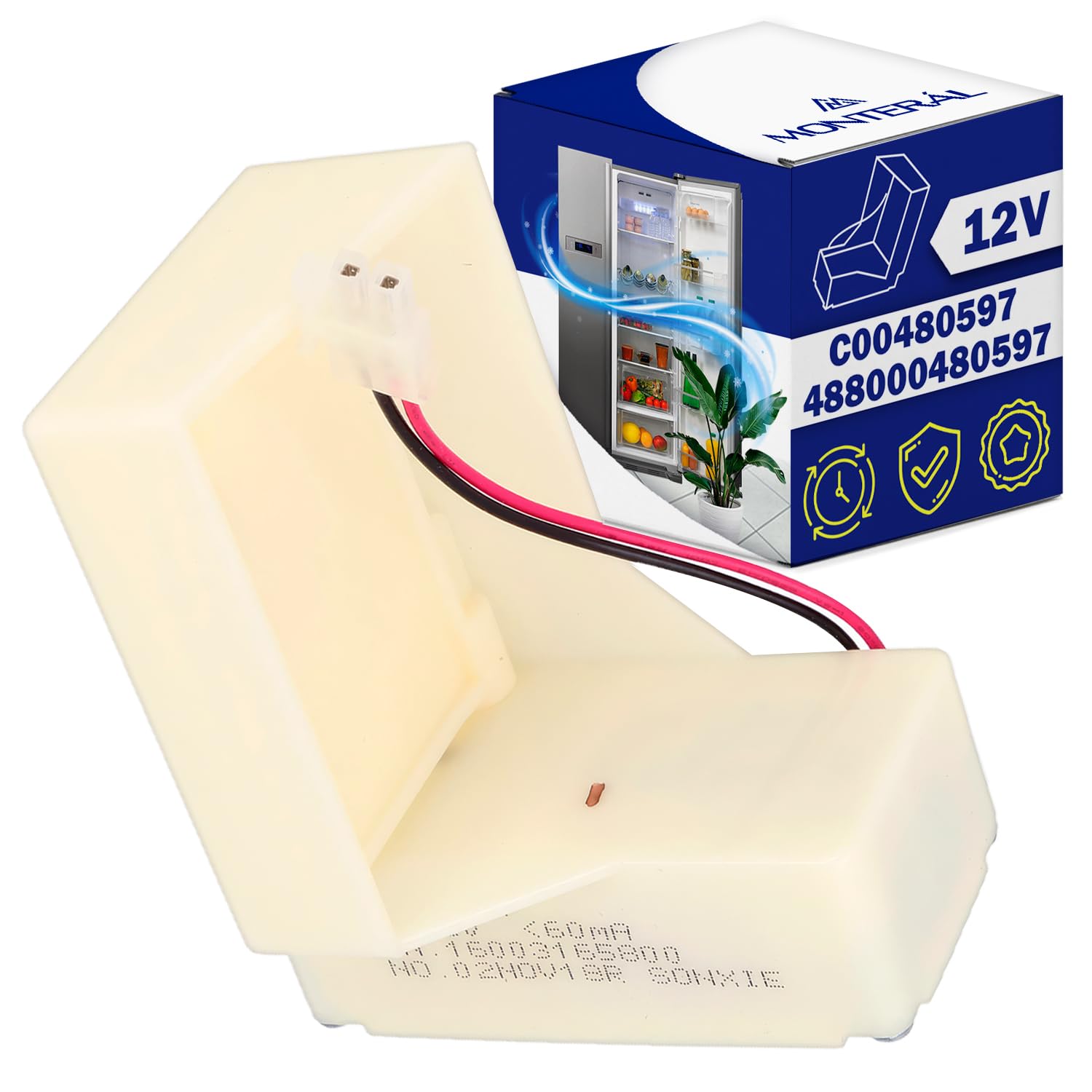 Clapet D'air pour Frigo Congelateur DC12V avec Code Original C00480597 488000480597 pour Whirlpool pour Indesit - Garantie de 10 Ans - MONTERAL