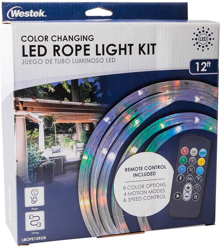 Westek LROPE12RGB Indoor/Outdoor LED Color Changing Rope Light Kit - 12'