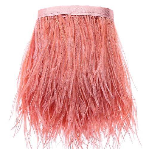 Ostrich Feathers Trims Fringe with Satin Ribbon Tape - for Dress Sewing Crafts Costumes Decoration Pack of 2 Yards (Watermelon Red)