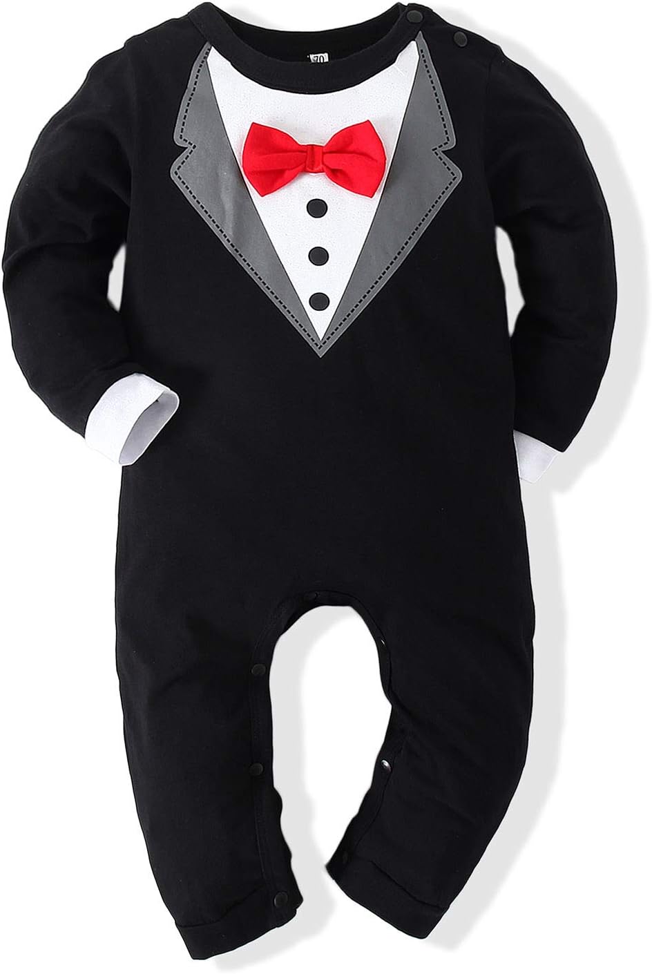 Baby Boy Romper Tuxedo Jumpsuit Gentleman One-Piece Button-Down Bowtie Wedding Suit Bodysuit