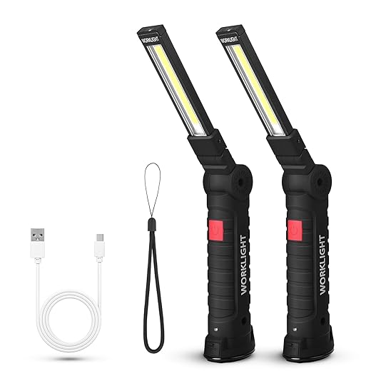 Suranew LED Worklight Flashlight, COB Rechargeable Work Lights with Magnetic Base 360 Degree Rotate and 5 Modes Portable Flood Light Inspection Construction Light for Car Repair