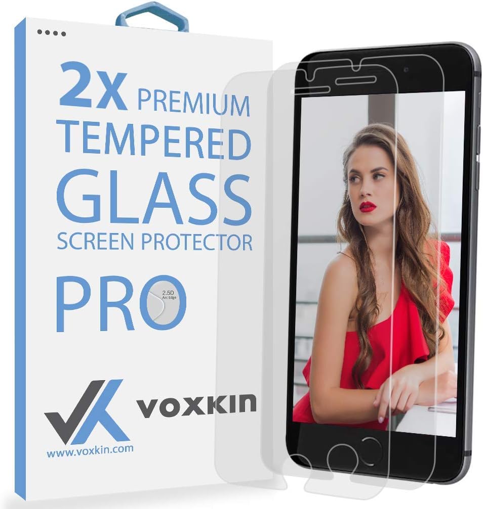 Voxkin [2 Pack - 4.7" Screen] iPhone 6, 6s, 7 and 8 Tempered Glass Screen Protector Shield - 0.33mm Thick Guard & Protect from Crash - Anti Scratch Bubble Free Ultra Resistant & Shatter Proof