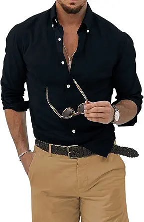 JMIERR Men's Cotton Linen Button Down Shirt Casual Stylish Long Sleeve Business Dress Shirts
