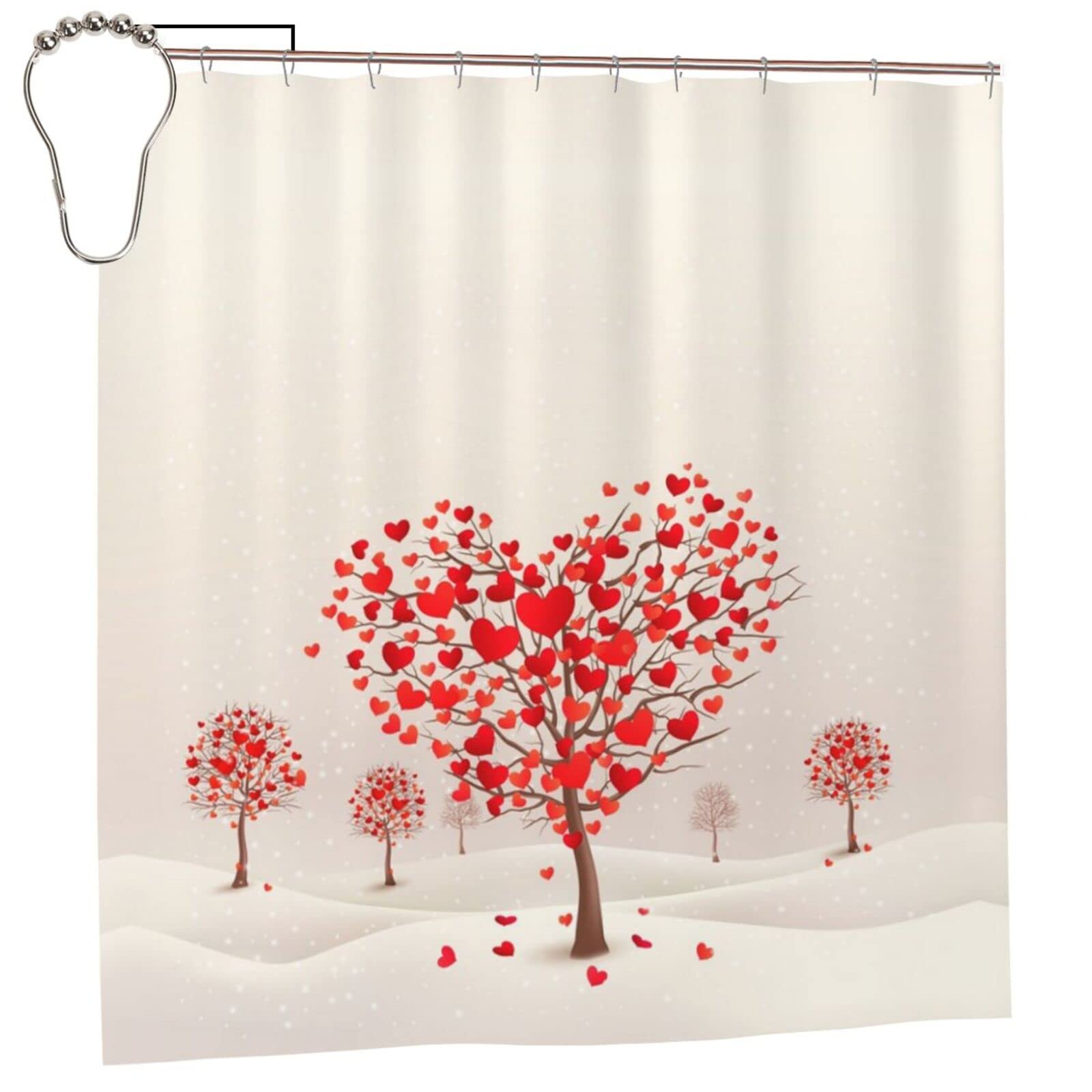 Herzförmiger Baum-Duschvorhang, wasserdicht, Badezimmer-Duschvorhänge, Polyester, Badewannen-Vorhang, WC-Duschvorhang, 183 x 183 cm