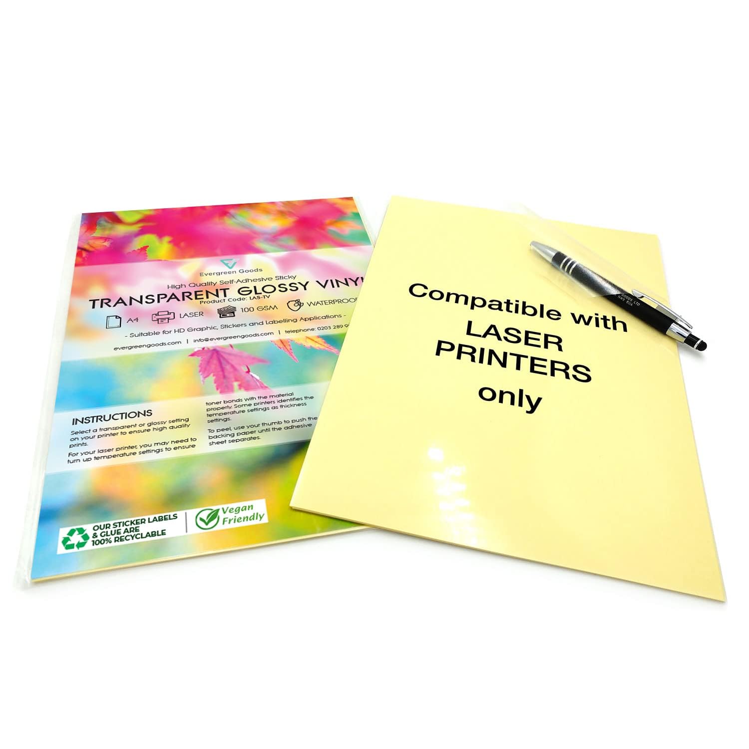 100 fogli di carta adesiva lucida impermeabile in vinile, formato A4, stampabile, per stampanti laser