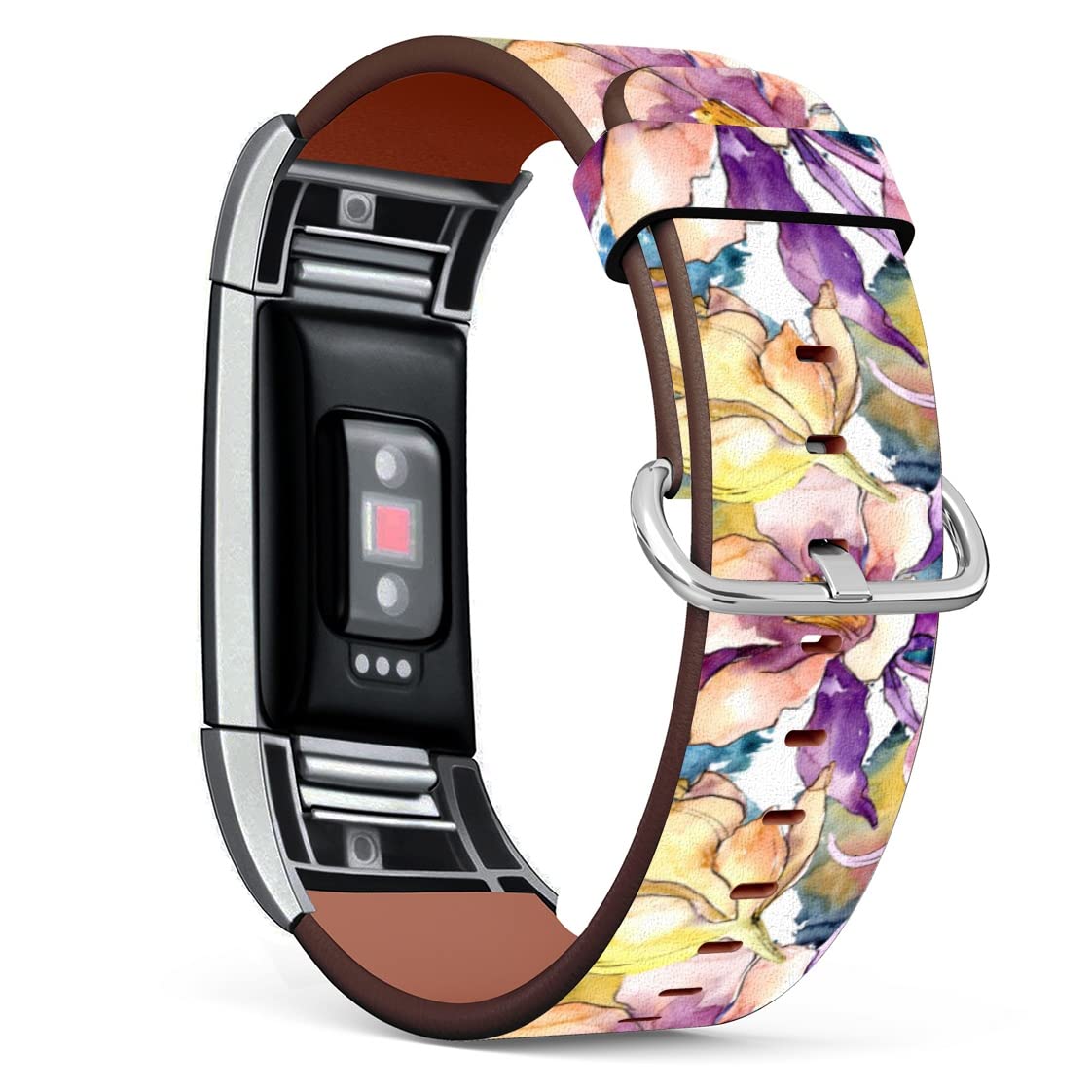 MINGDAO Compatible with Fitbit Charge 2 , Patterned Leather Replacement Band , (Watercoloraquilegia Flower Floral Pattern)