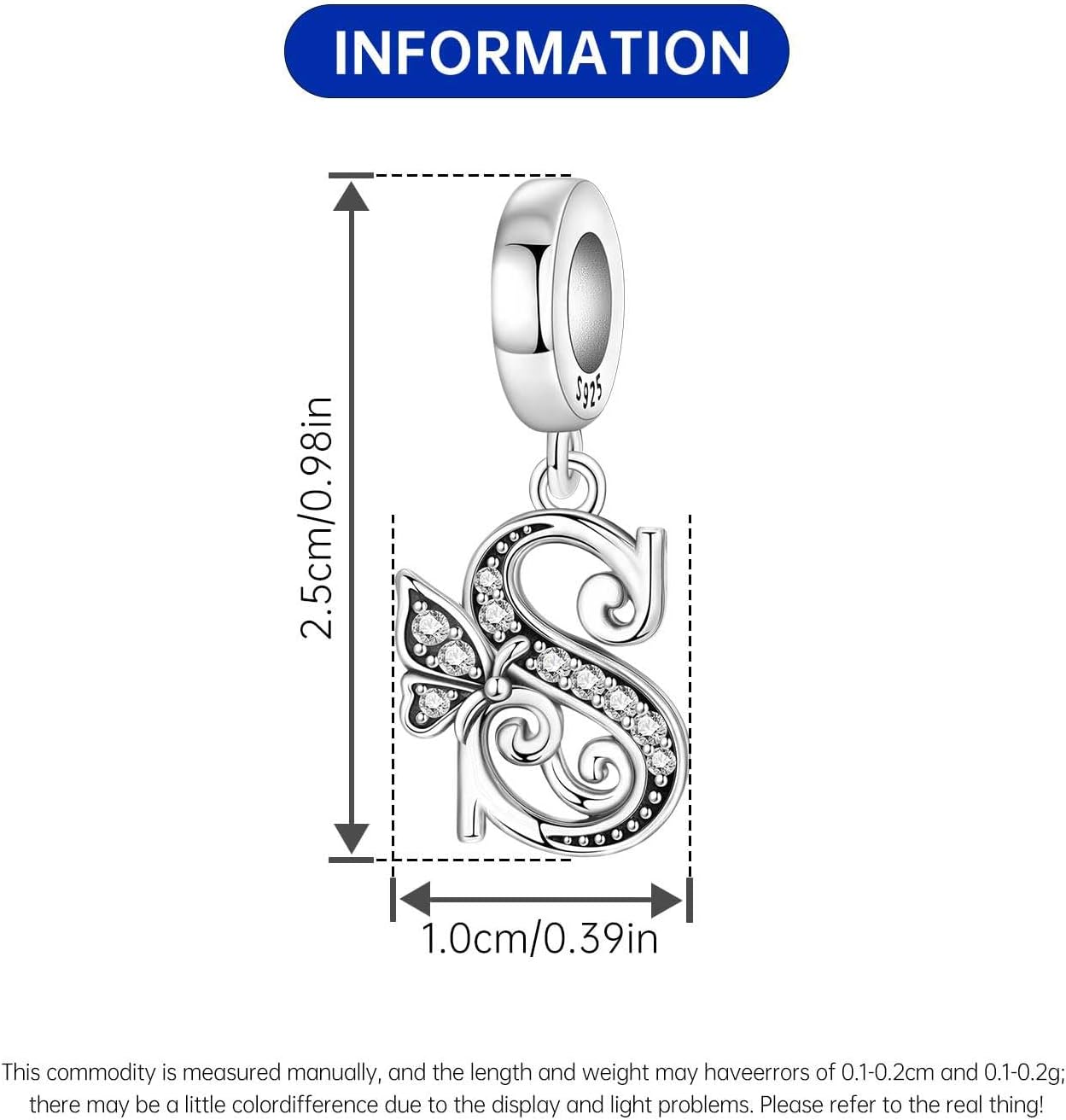 2 Pack 925 Sterling Silver Butterfly Letter Charms for Bracelets and Necklace Alphabet Initial Dangle Pendants Round Spacer Beads Pave Cubic Zirconia Jewelry Gift for Women - Image 5