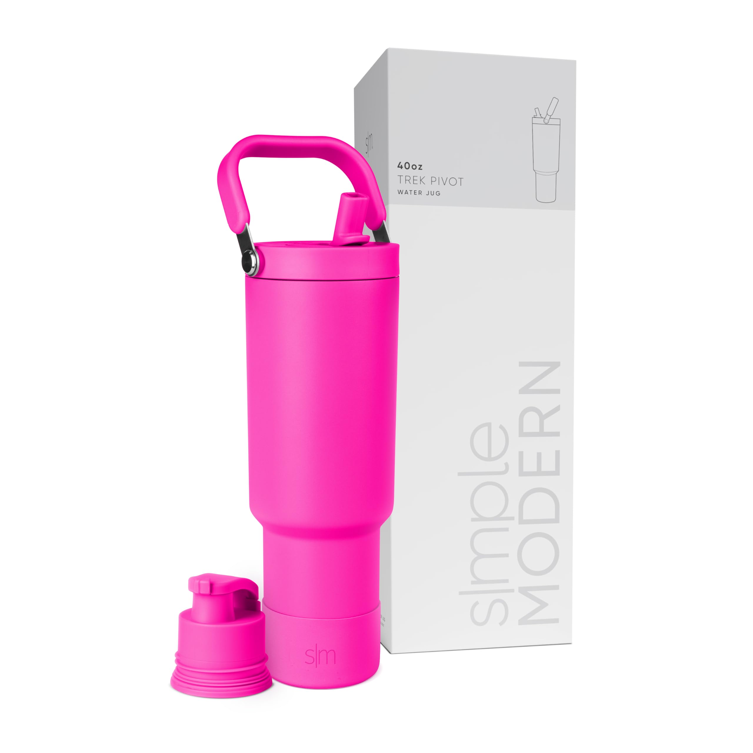 Simple ModernTrek Pivot | 40oz Flip Straw Tumbler with Handle | Water Bottle & Boot | Interchangeable Straw & Chug Lids | Insulated Stainless Steel Jug | Gym Sports Outdoors | Raspberry Vibes