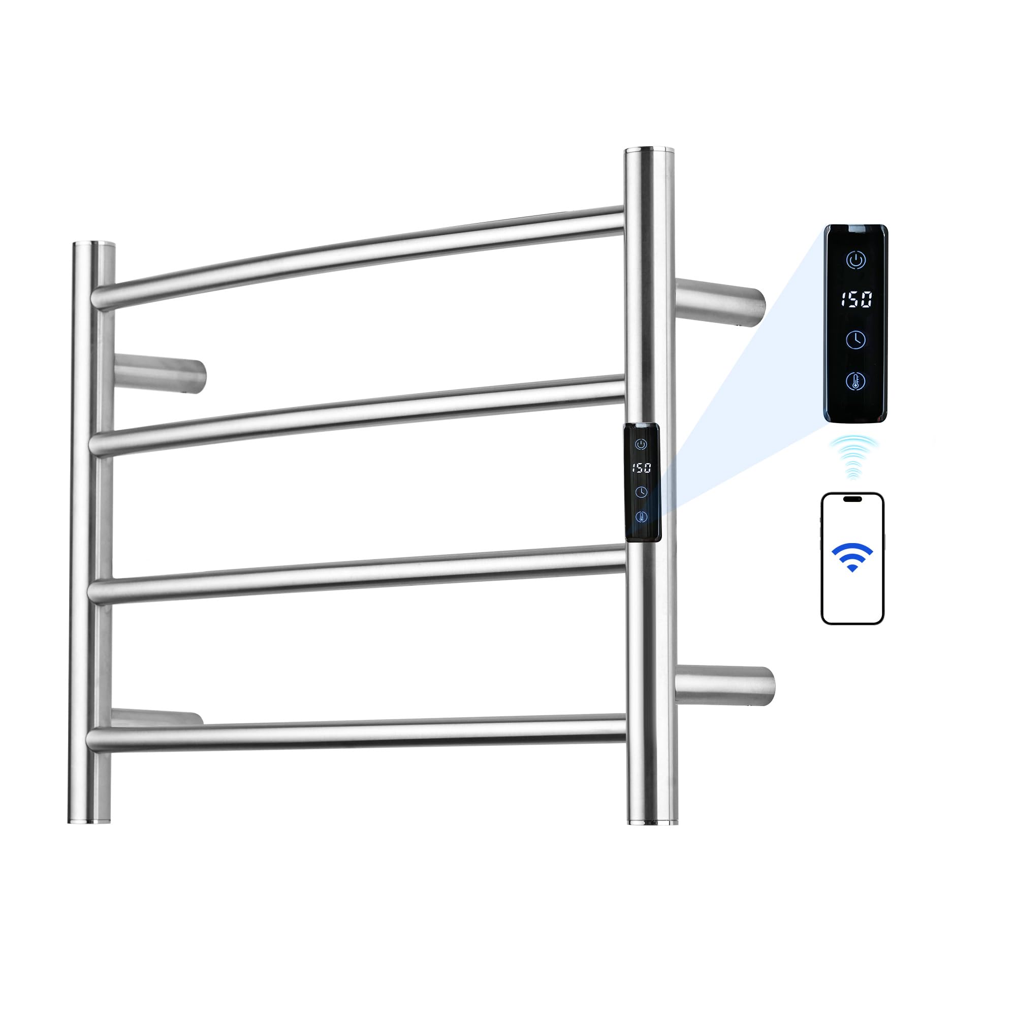 SHARNDY Electric Towel Rack with Voice Control for Alexa & Google Home,TUYA - Wall-Mounted Bathroom Heating Towel Warmer,Plug-in,Stainless Steel Material,16.54x23.62x5.51 in,Brushed，4 Bars
