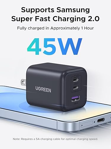Miniatura 2 de UGREEN Cargador USB C GaN de 45 W para iPhone 17, PPS 3 puertos súper rápido bloque de cargador para iPhone 17/16/15 Pro Max, Galaxy S25/S24 Ultra,
