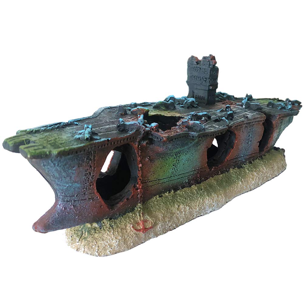 SLOCME Aquarium Shipwreck Decorations - Fish Tank Aircraft Carrier Decor，Resin Material Pirate Ship Decor