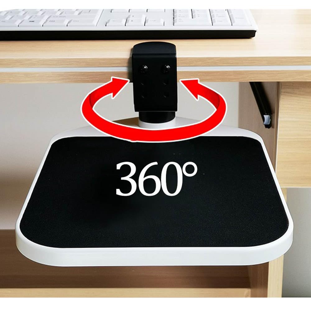 Bandeja de Ratón para Oficina en Casa o Debajo del Escritorio, Abrazadera en Plataforma Giratoria de 360°, Alfombrilla Ergonómica para Ratón