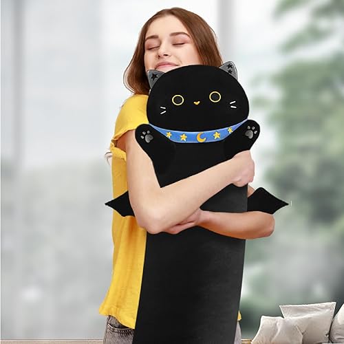 Miniatura 4 de YUNCOL Almohada larga de peluche de gato, 43.3 pulgadas, lindo gato negro de peluche, juguetes de regalo para novia.