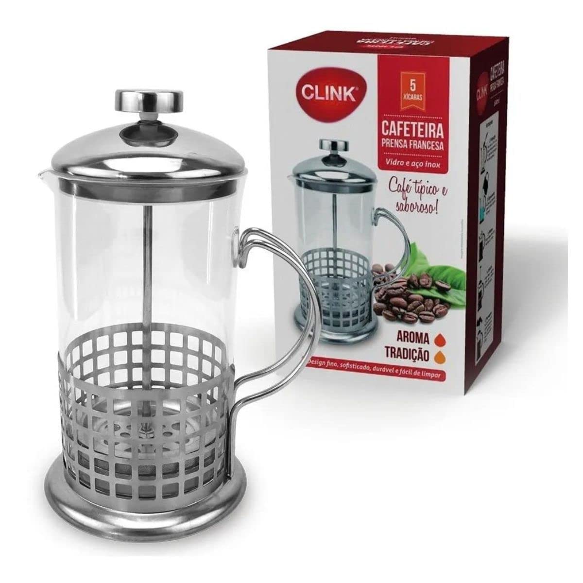 Cafeteira Francesa Pressão French Press Inox E Vidro 600 Ml