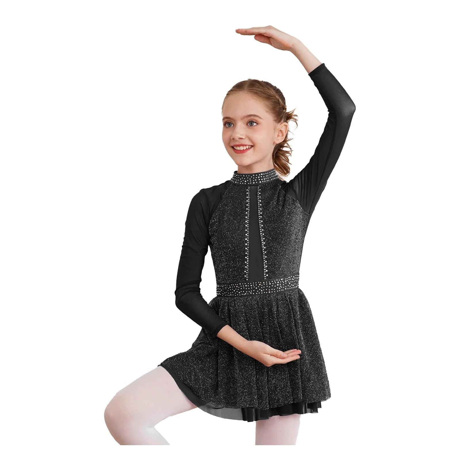 Vestido de Patinaje artístico for niñas y niños, Vestido Leotardo Gimnasia Ballet, Ropa Baile lírico Manga Larga Malla for actuación Infantil