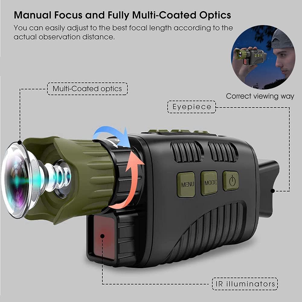 Night Vision Googles, Night Vision Monocular, Long Distance IR Night Vision HD Image 960P Video with 32GB Card for Day and Night Hunting, Camping, Wildlife Observation and Security Monitoring