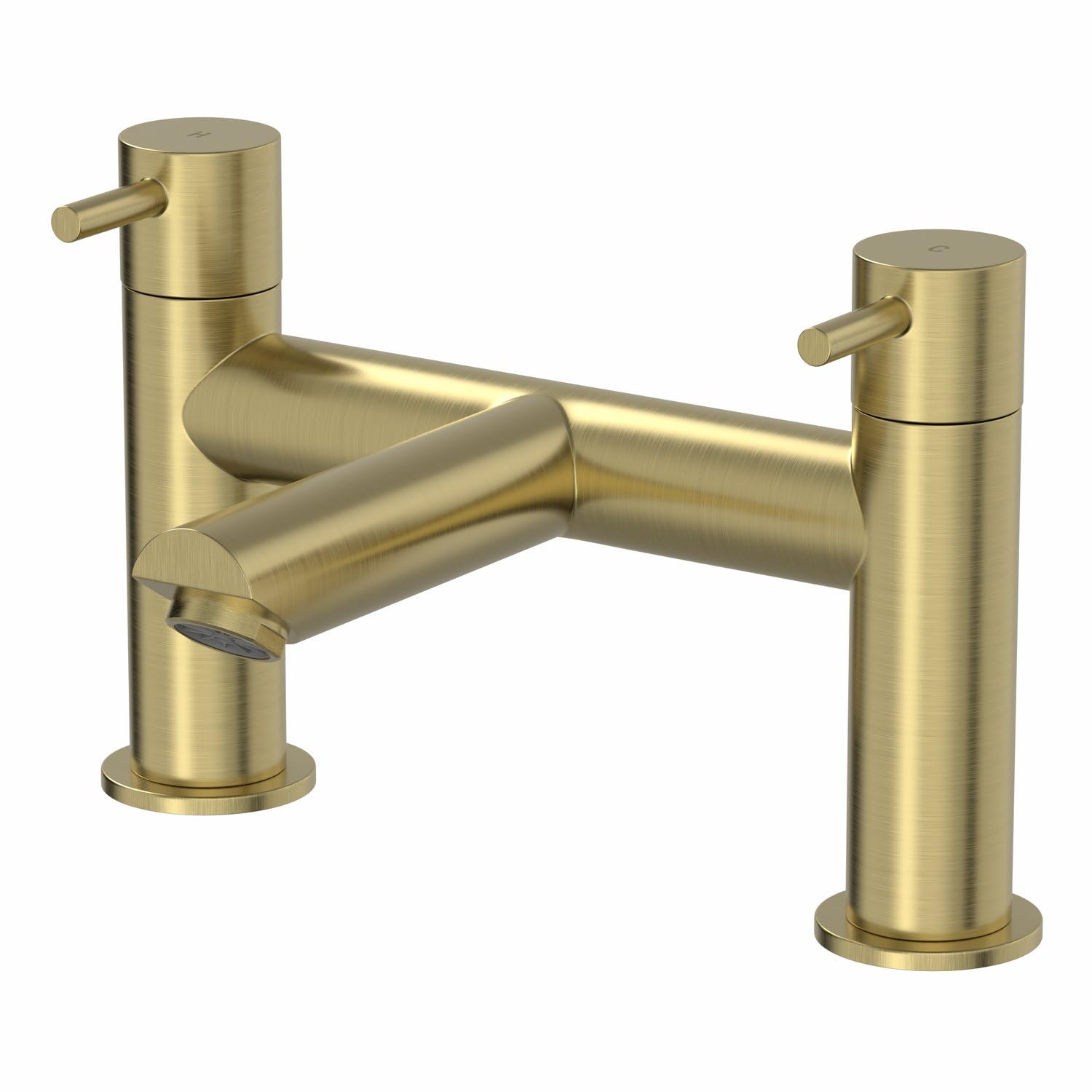 Architeckt® Malmo Bathroom Bath Filler Mixer Tap Deck Mounted Round Twin Lever Handle for Bathtub Modern, Brushed Brass