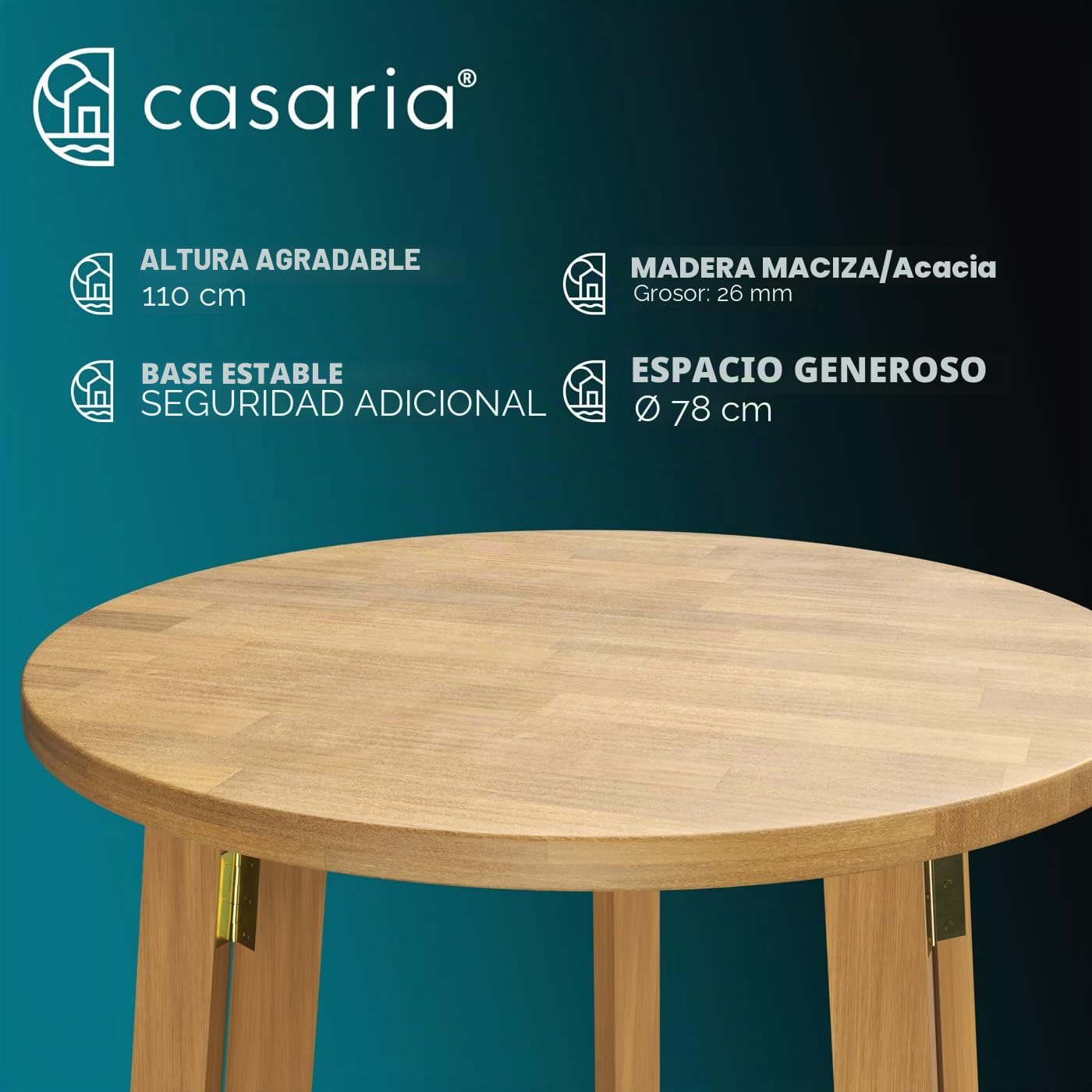 CASARIA® Mesa Alta Plegable de Madera Maciza para Exterior Jardín Eventos Ø80cm Tablero Redondo Color Natural