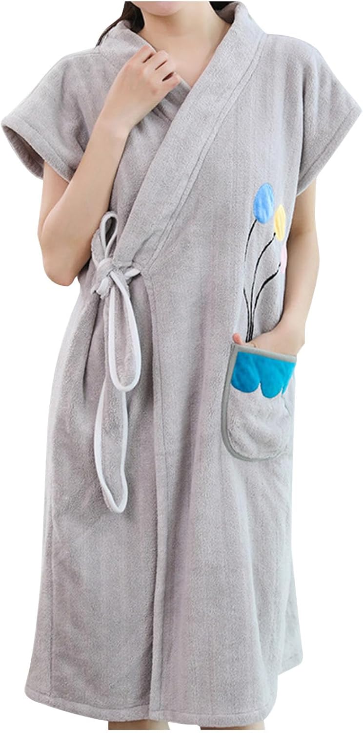 Dressing Gown,GownWomen Short Sleeve Bathrobes Ladies Soft Kimono Robes with Belt and Cosy Bath Robes Super Soft Bathrobe