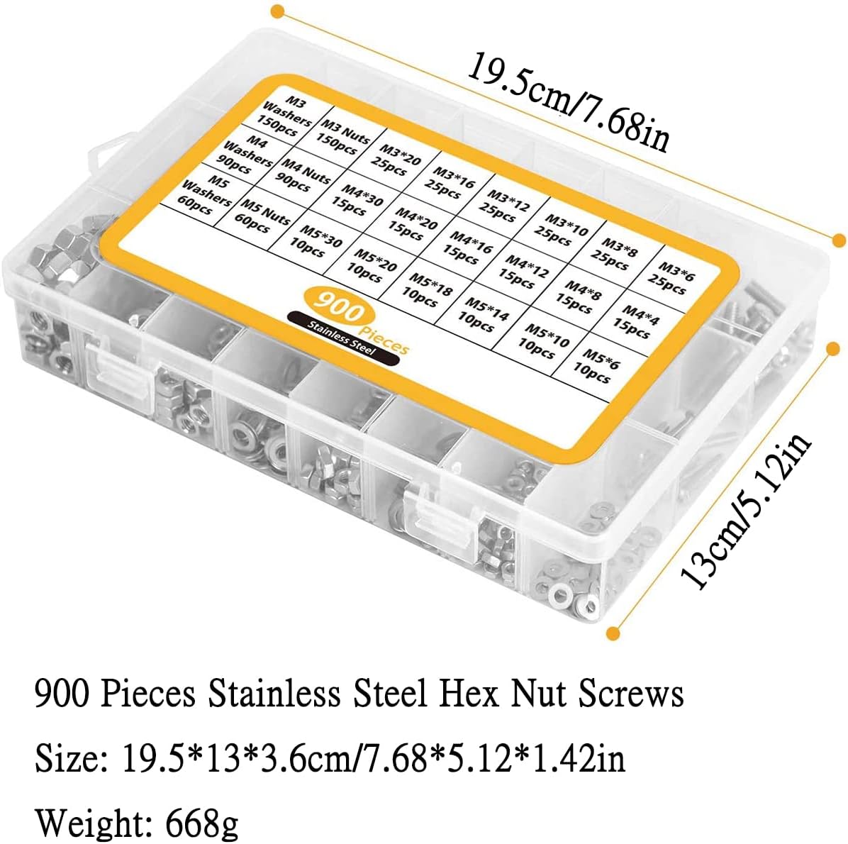 M3 M4 M5 M6 Pan Head Screw Bolts and Nuts Set, 900Pcs 304 Stainless Steel Head Machine Screws and Nut Assortment Kit