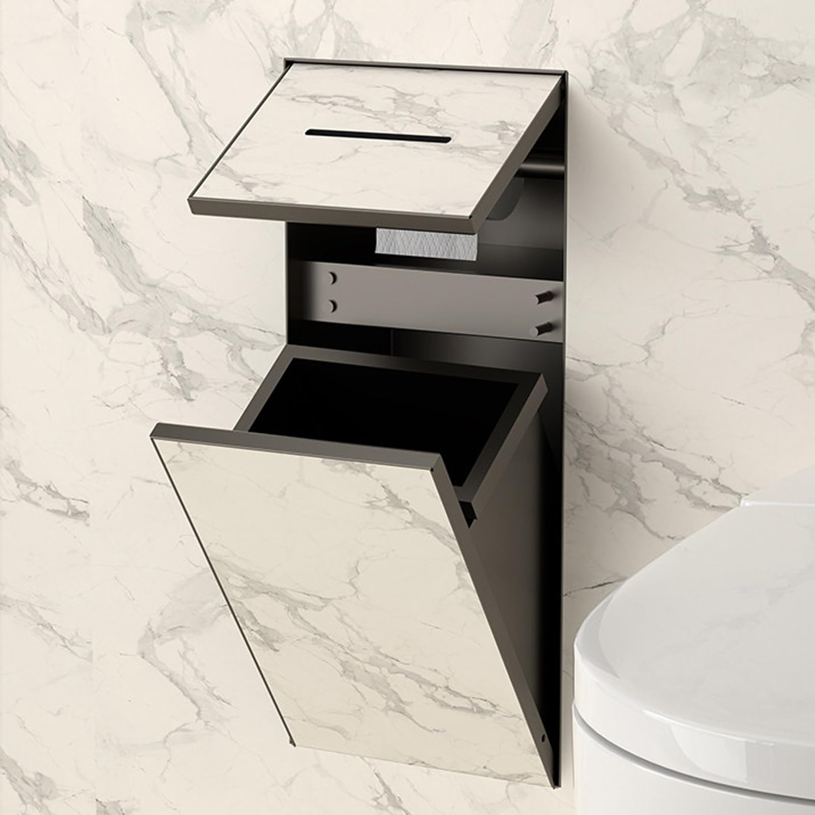 Nicho Empotrado para portarrollos de Papel higiénico con Papelera Oculta, de Acero Inoxidable 304, para baño, Resistente al Agua, 2 en 1