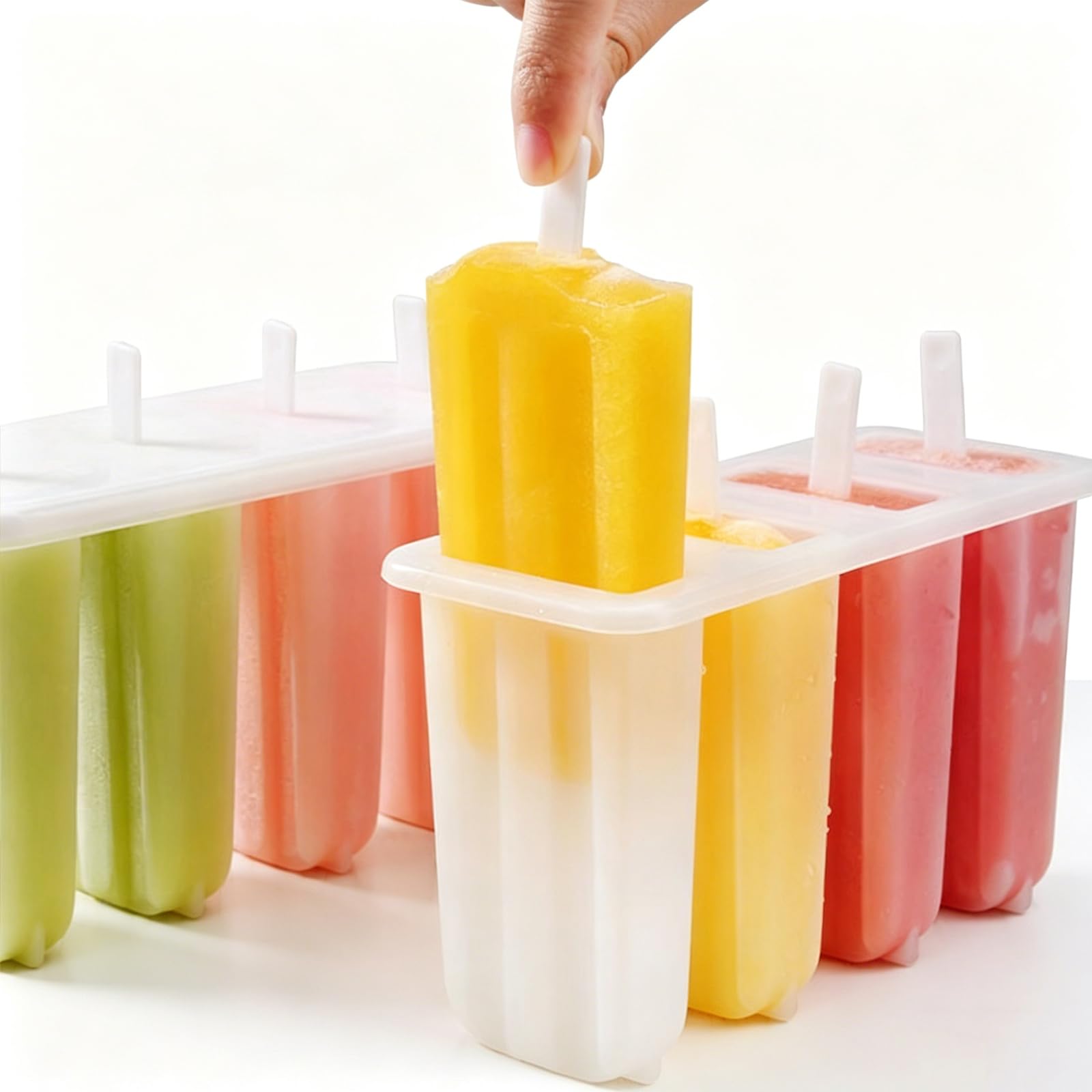 Ice Lolly Moulds with Sticks, Reusable Popsicle Mould with 4 Compartment, Homemade Ice Cream Moulds, 15x5x8cm (1Pc) — image 1