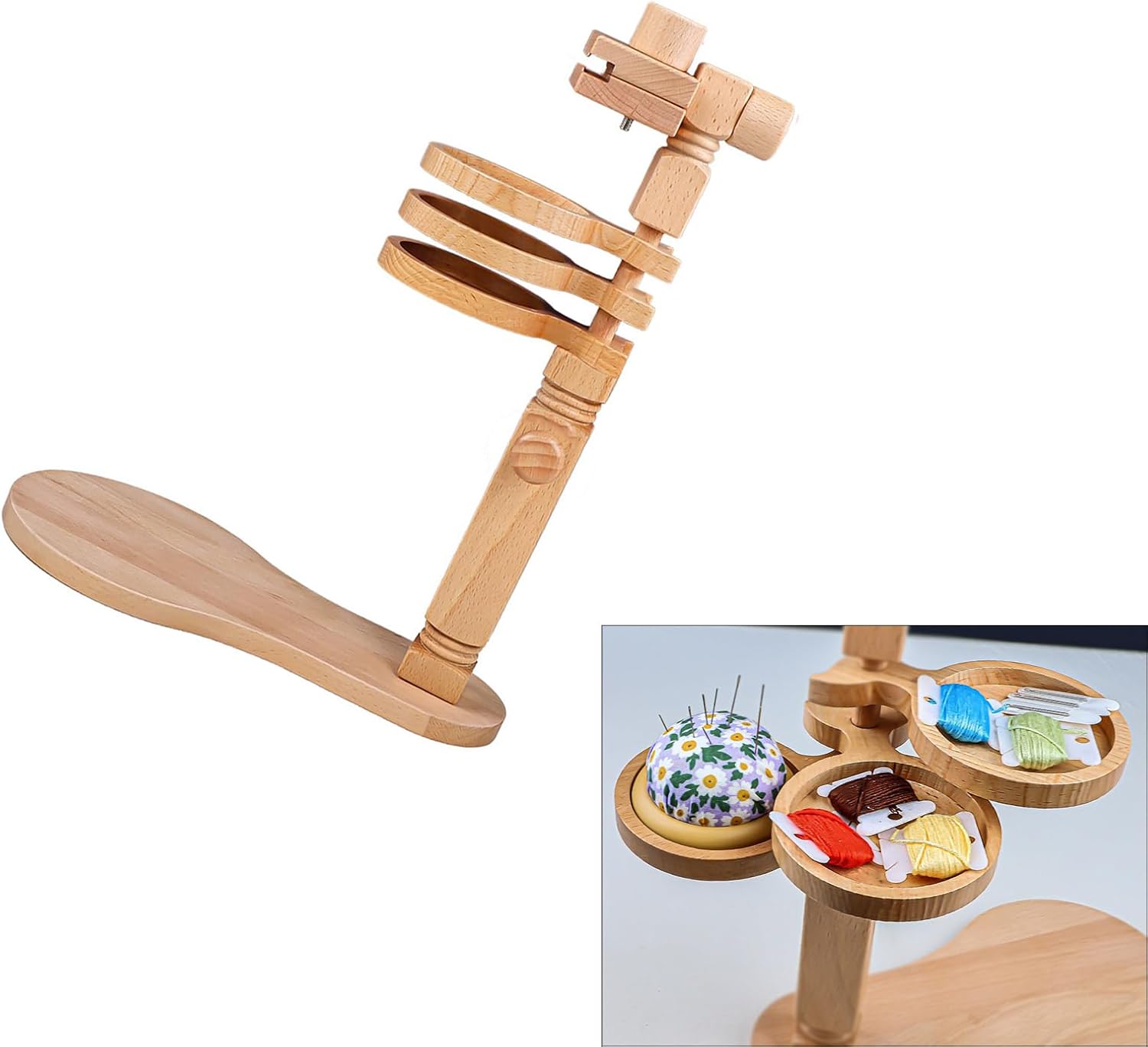Embroidery Stand with 3 Storage Tray Wood Hoop Holder Height Angles Adjustable Stitching Embroidery Hoop