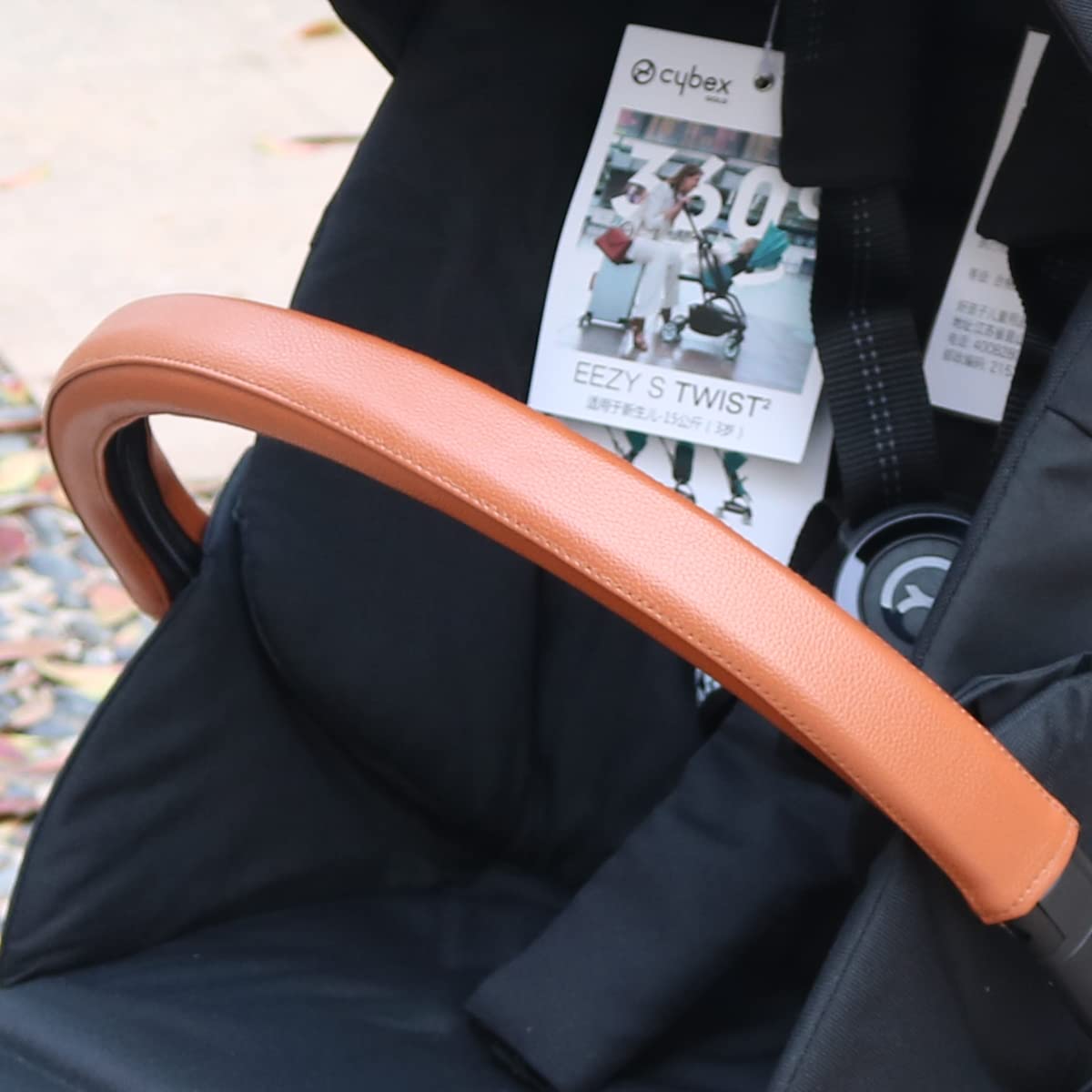 Housse de poignée de poussette en cuir synthétique compatible avec poussette Cybex Eezy S Twist (+) 2, housse amovible avec ouverture à fermeture éclair (pour tour de lit, marron)