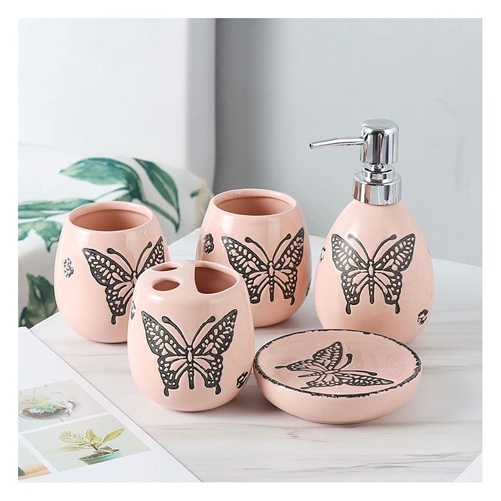 London Boutique Set Bagno 5 Pezzi Rosa – Portaspazzolino, Dispenser, Portasapone E Vassoio Organizer - 2
