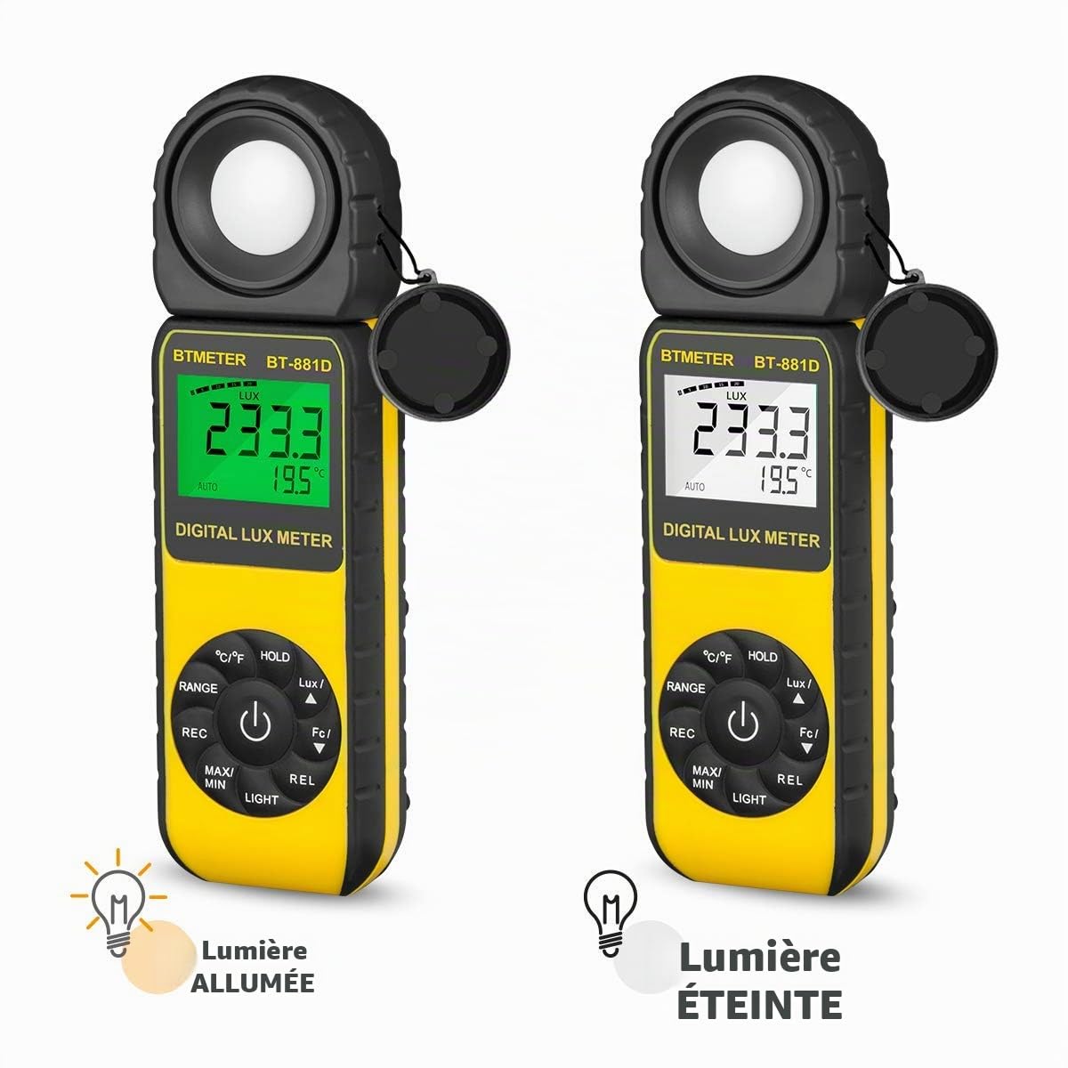 BTMETER BT-881E Lampe de Mesure numérique de 0,01~300 000 lux (0,01~30 000 FC) Bougies de Pied, par mètre Luxmètre pour Plantes et Aquariums Testeur de lumière