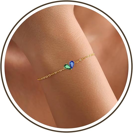Birthstone Bracelets for Women, Dainty Gold Bracelet with Birthstone Birthday Gifts for Her Mothers Day Gifts Trendy Stuff 14k Plated Adjustable Link Bracelet Anniversary Christmas Jewelry