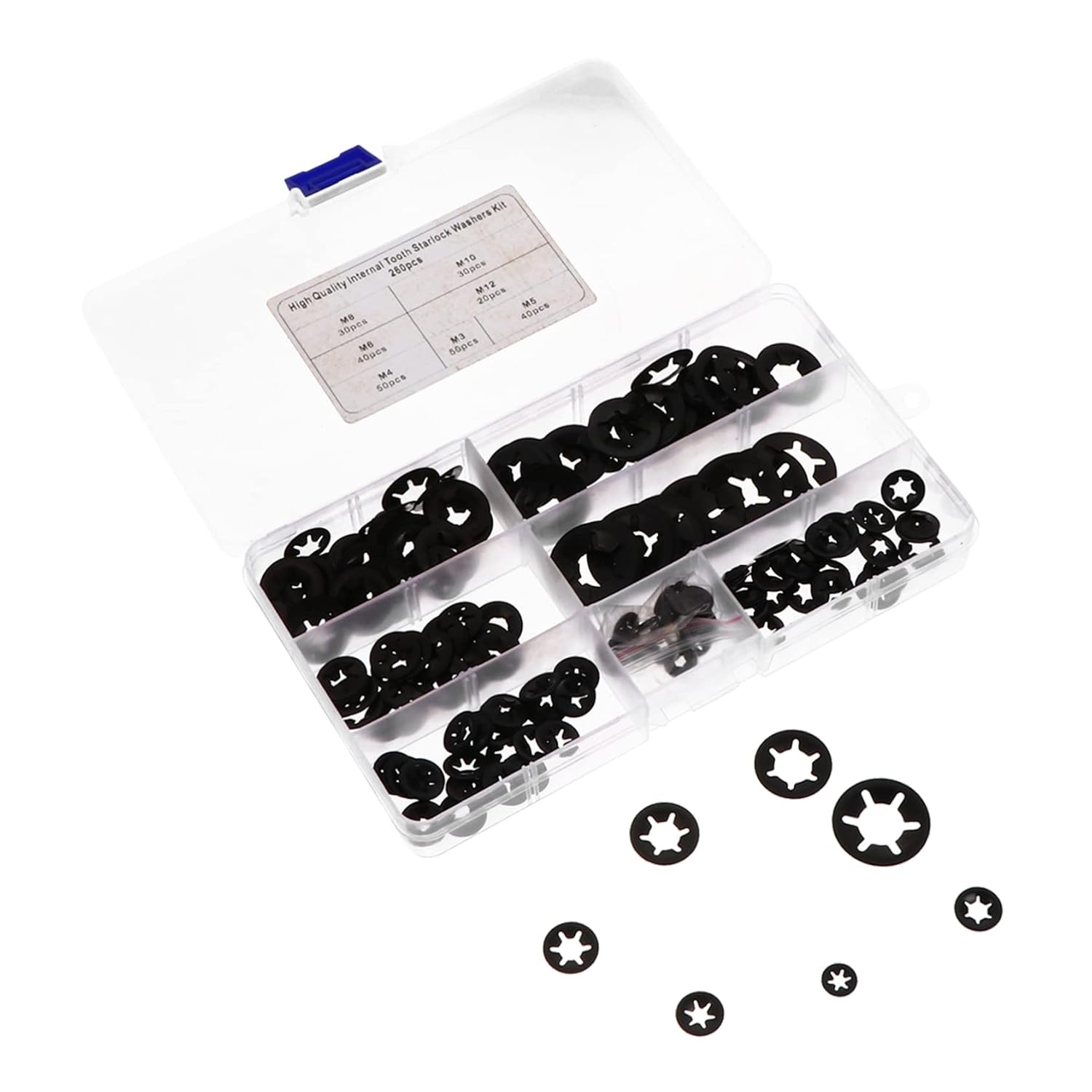 260 Piece Plum Blossom Locking Washers Set, 65 Manganese Steel Black