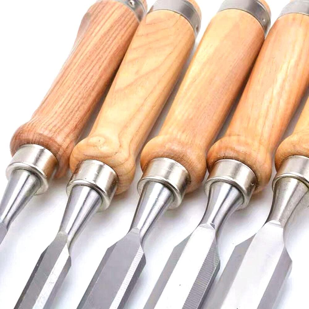 Narzędzia Rzeźbiarskie Dłuta Do Drewna Narzędzia Rzeźbiarskie Dłuto 5 Sztuk 6-24Mm Chrome Vanad Drewno Dłuta Zestaw Carpenter Flat Cr-V Profesjonalny Zawodnik Graver Tooling