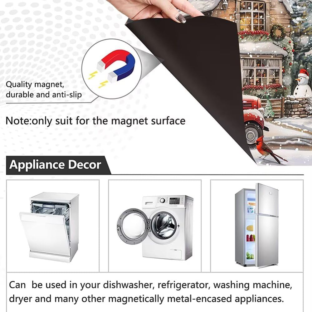 Farm Red Truck Magnet Dishwasher Cover Christmas House Dishwasher Magnet Sticker for Kitchen Decoration 23x26 in Dish Washer Magnetic Cover Winter Snowman Fridge Panel Decal for Seasons - Removable