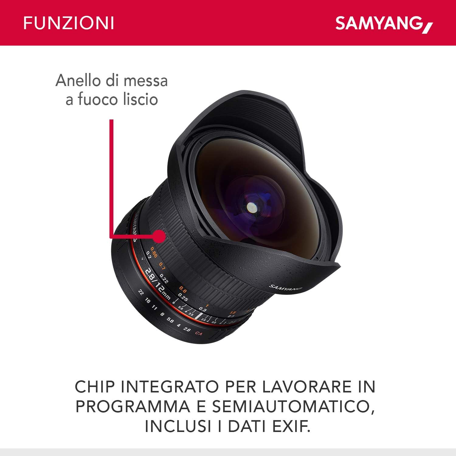 Obiettivo Samyang Fisheye per Nikon AE 12mm F2.8 ED AS NCS nero