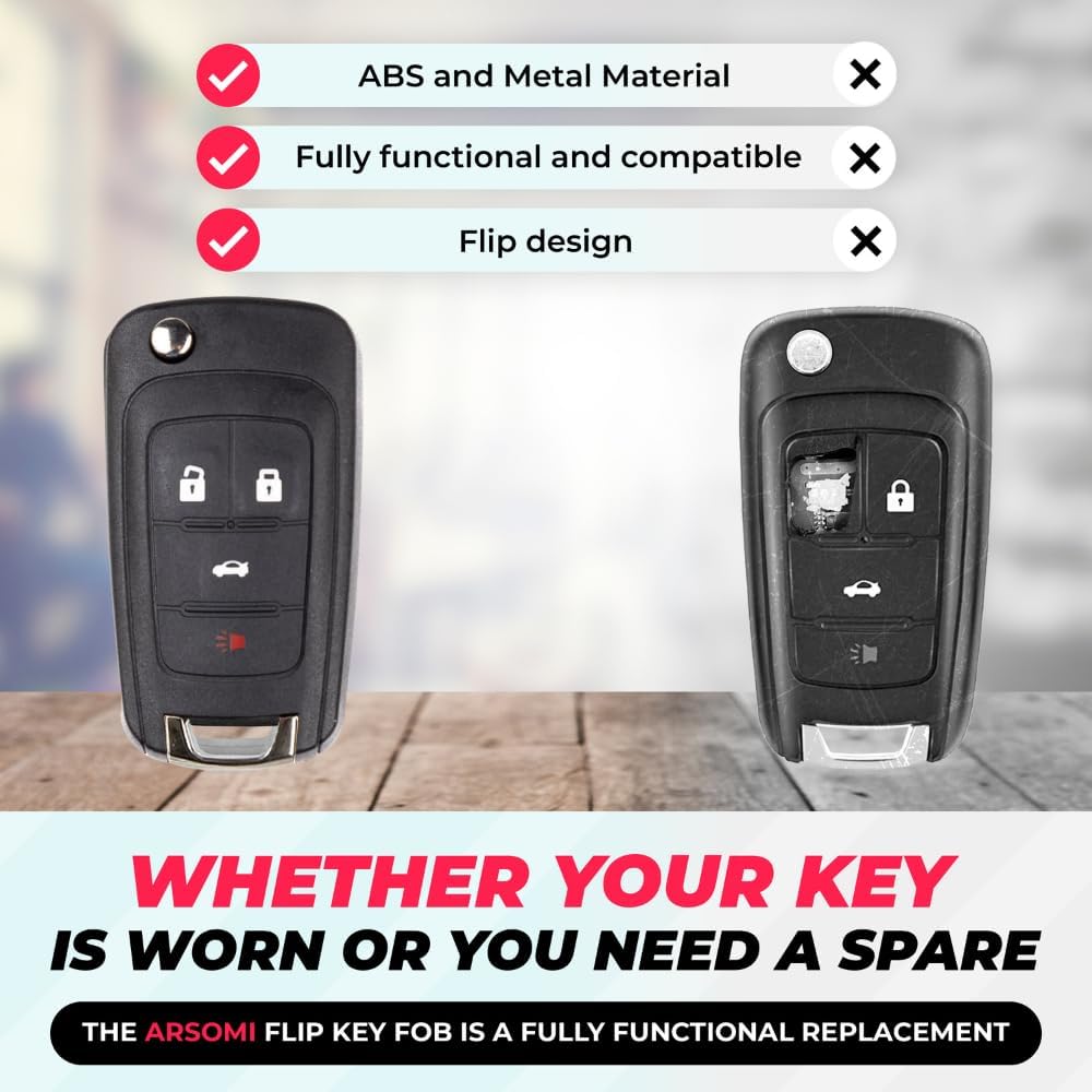 Cut Remote Flip Key Fob Replacement Fits for Chevy GMC Buick Cruz Equinox Malibu Impala Sonic Camaro Trax Terrain Lacrosse Regal Verano Encore 2010 2011 2012 2013 2014 2015 2016 2017 2018 (4 Button)