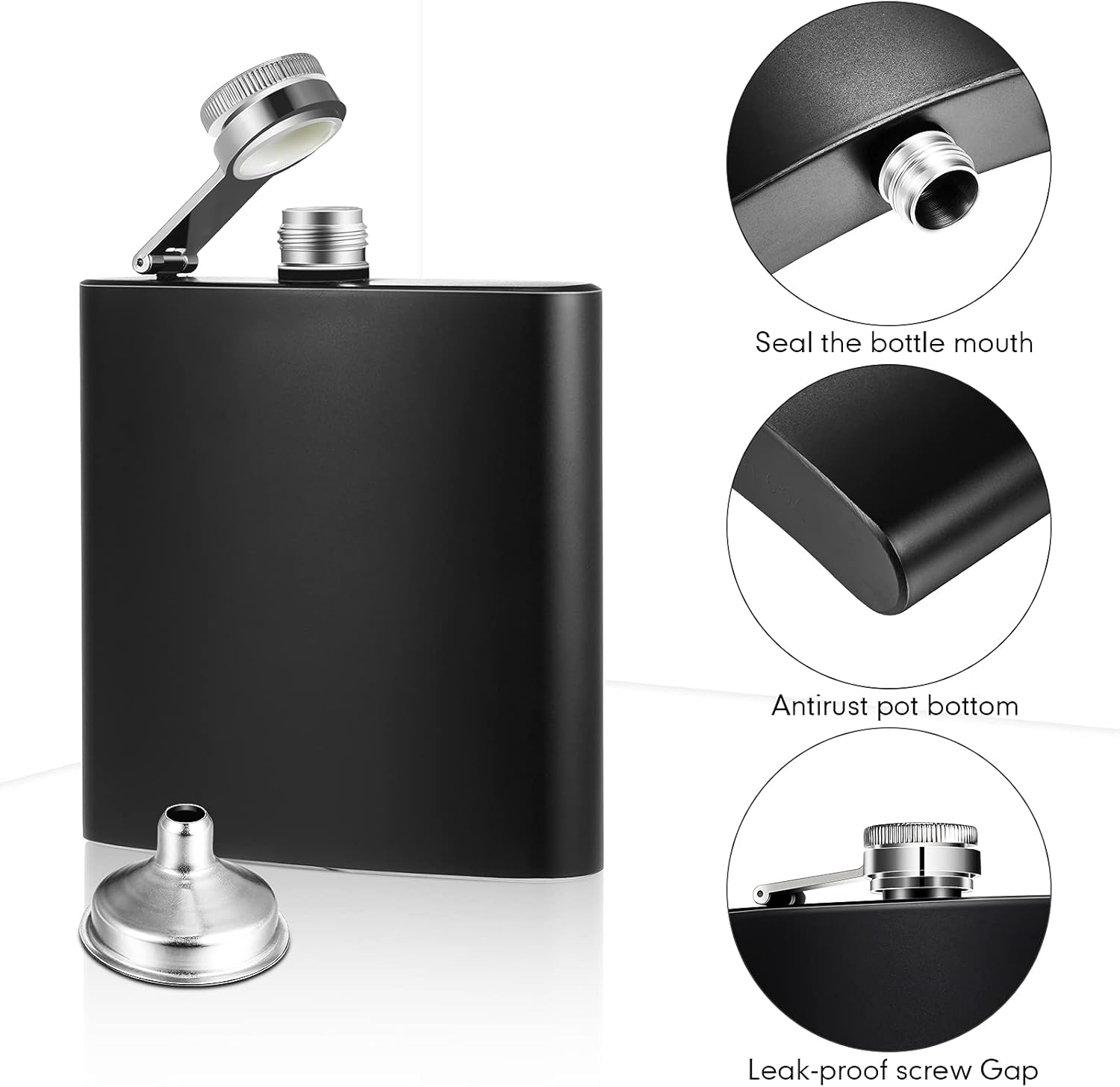 20 Pieces Stainless Steel Hip Flask 8 oz Matte Black Flask Set Leak Proof Liquor Drinking Metal with 20 Pieces Funnel for Men Women Wedding Party Group Camping Supply - Image 4