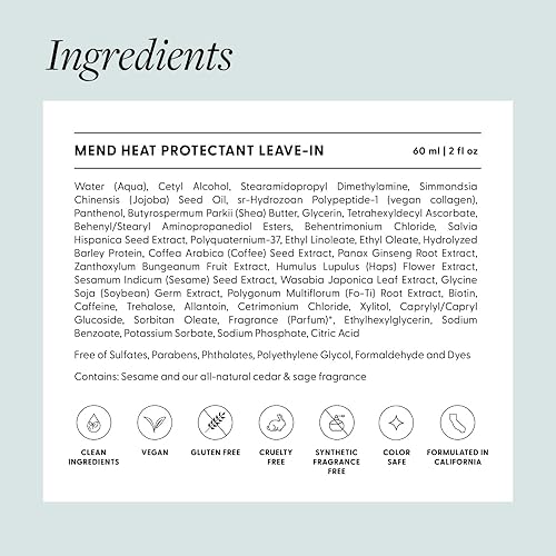 Miniatura 6 de Arey Mend - Acondicionador sin enjuague con protector térmico  Desenreda, rehidrata, fortalece y protege el cabello hasta 450 F  Vegano, sin