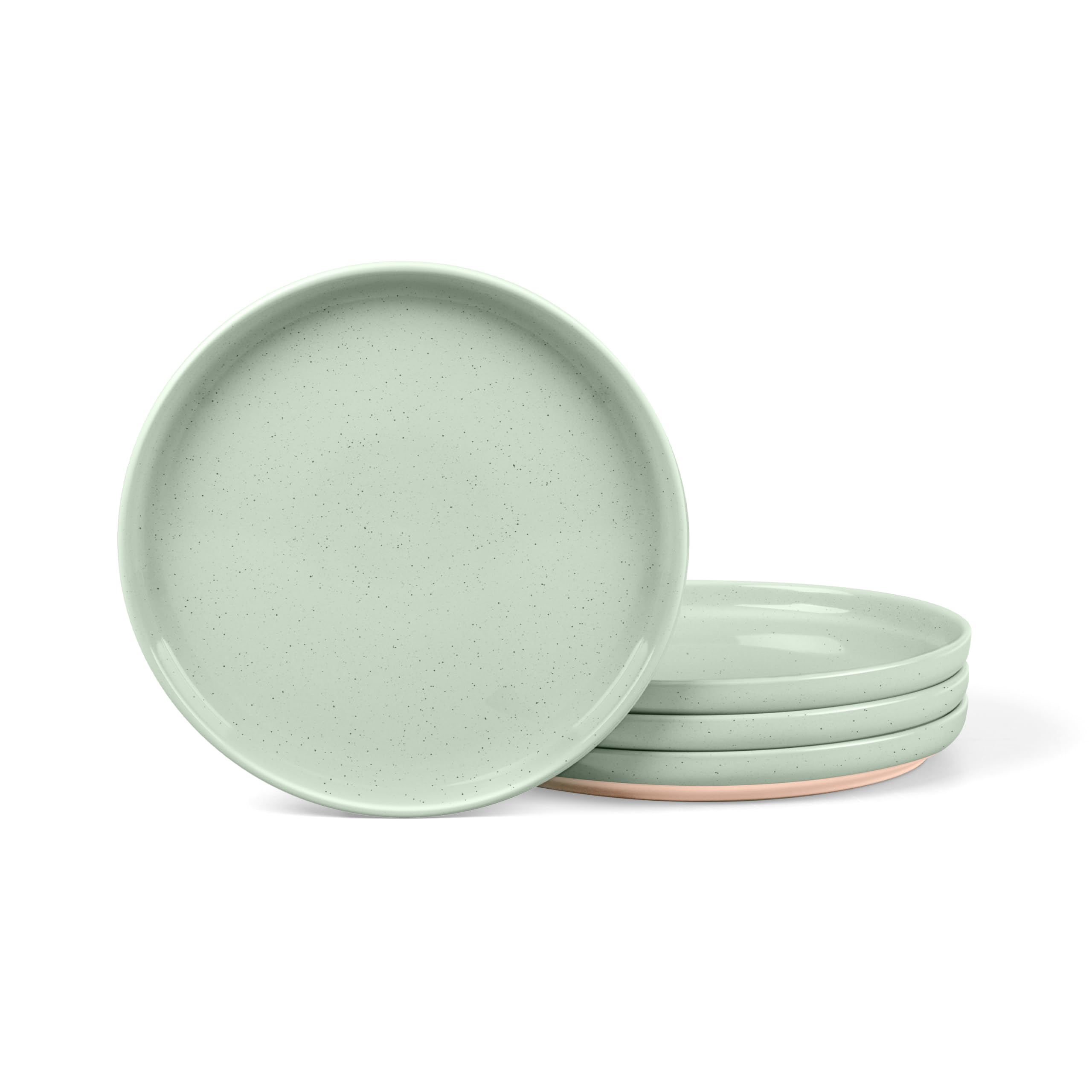 LIANYU Dinner Salad Plates Set of 4, 7.75’’ Small and Round Stoneware Dessert Plate, Ceramic Dishes Set for Kitchen Serving Dessert, Oven, Microwave &amp; Dishwasher Safe, Scratch Resistant, Fog Green