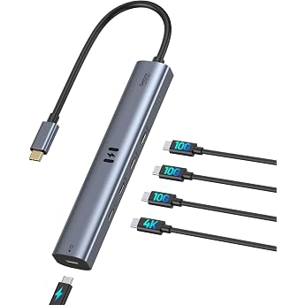 USB C Video Hub Type C Hub 10Gbps 5 in 1 USB-C Monitor Adapter | USB-C Hub with USB-C Display 4K@60Hz, 3x USB-C 10Gbps Data P