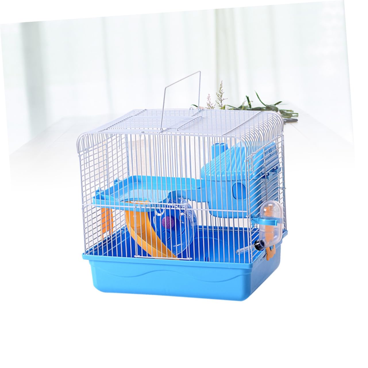 Doppelwandiger Hamsterkäfig für Hamster und Chinchillas Blau | Tragbares Kleintierhaus, Leicht zu Reinigen, mit Laufrad und Auslaufsicherer Trinkflasche