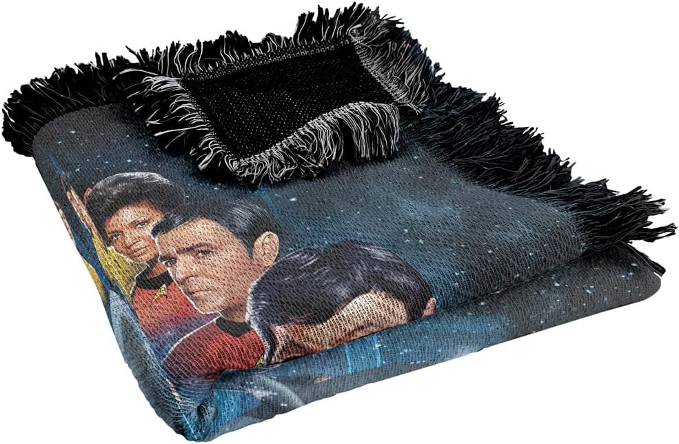 LOGOVISION Star Trek Blanket, 50"x60" Among The Stars Woven Tapestry Cotton Blend Fringed Throw