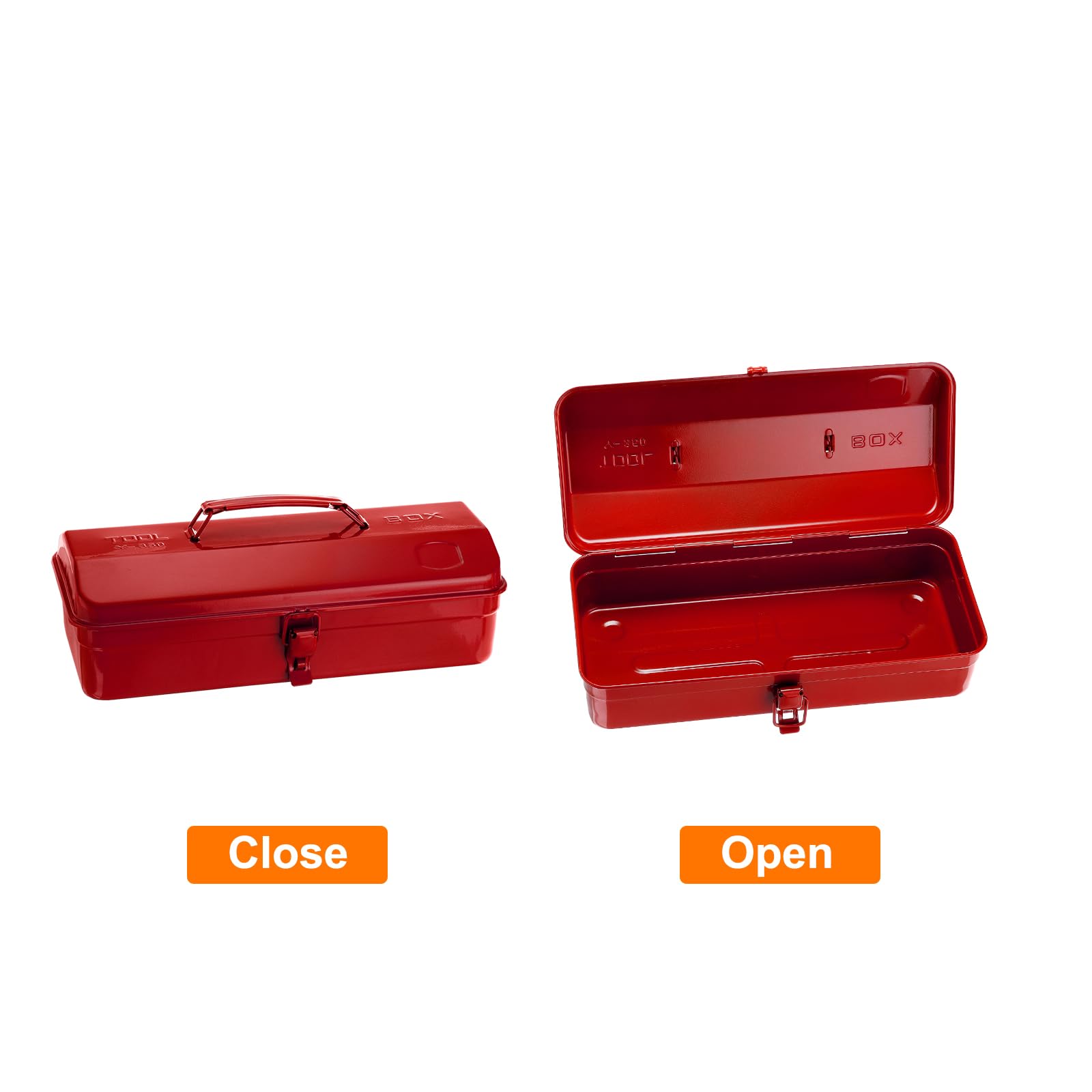 QUARKZMAN Caja De Herramientas Portátil De Acero De 14.2" Estilo Techo A Dos Aguas Con Cierre De Pestillo Metálico Para Taller Doméstico Y Automóvil, Roja