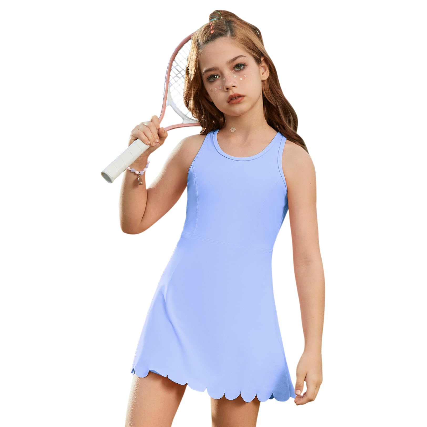 Vestido de tenis sin mangas para niñas, vestido atlético de pickleball, traje de golf con brasier integrado desmontable y bolsillos para pantalones cortos