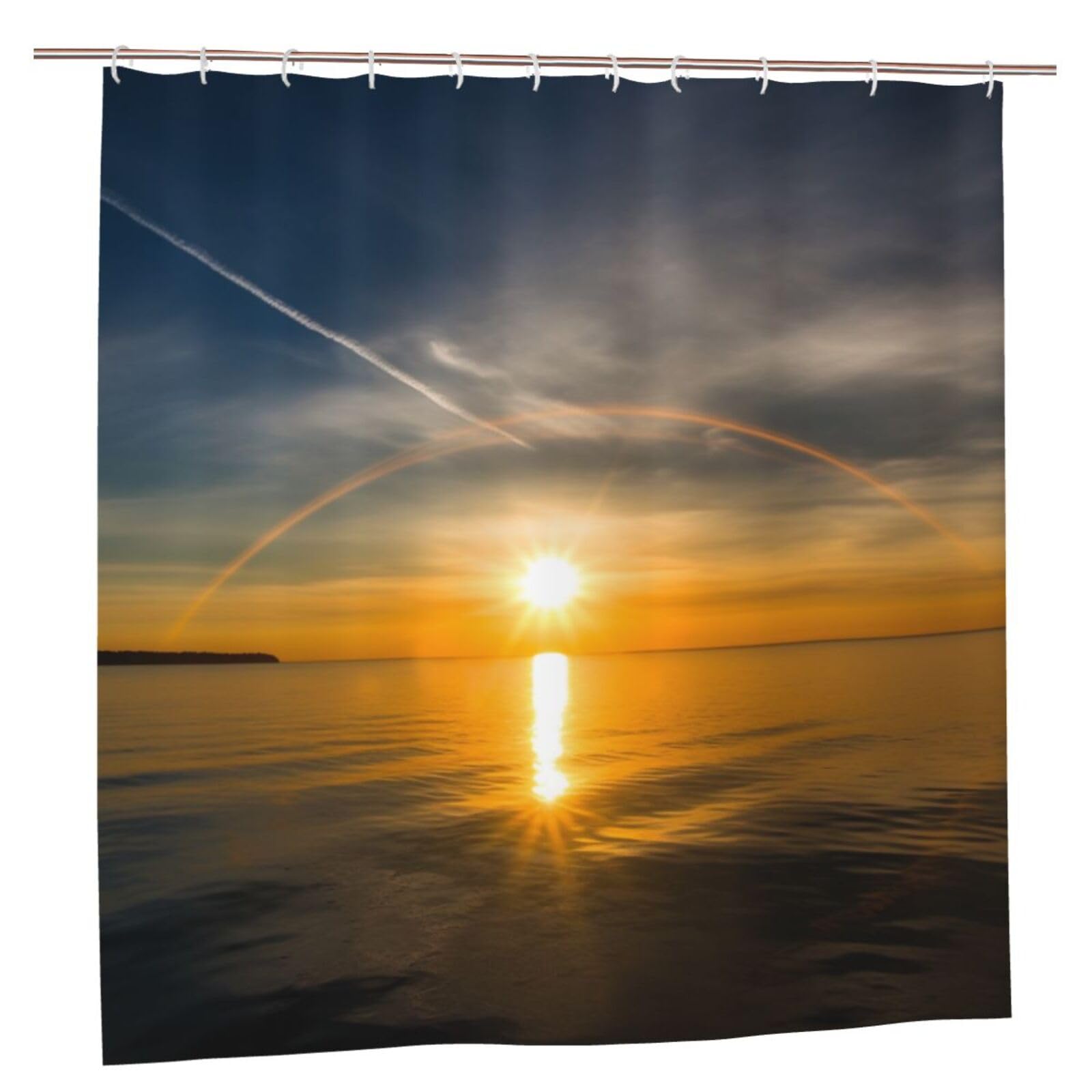 BWWHCCTI Sunrise horizon Printed Shower Curtain With 12 Plastic Hooks Opaque Quick Drying Waterproof Shower Curtains Sets For Bathroom 183x183 CM