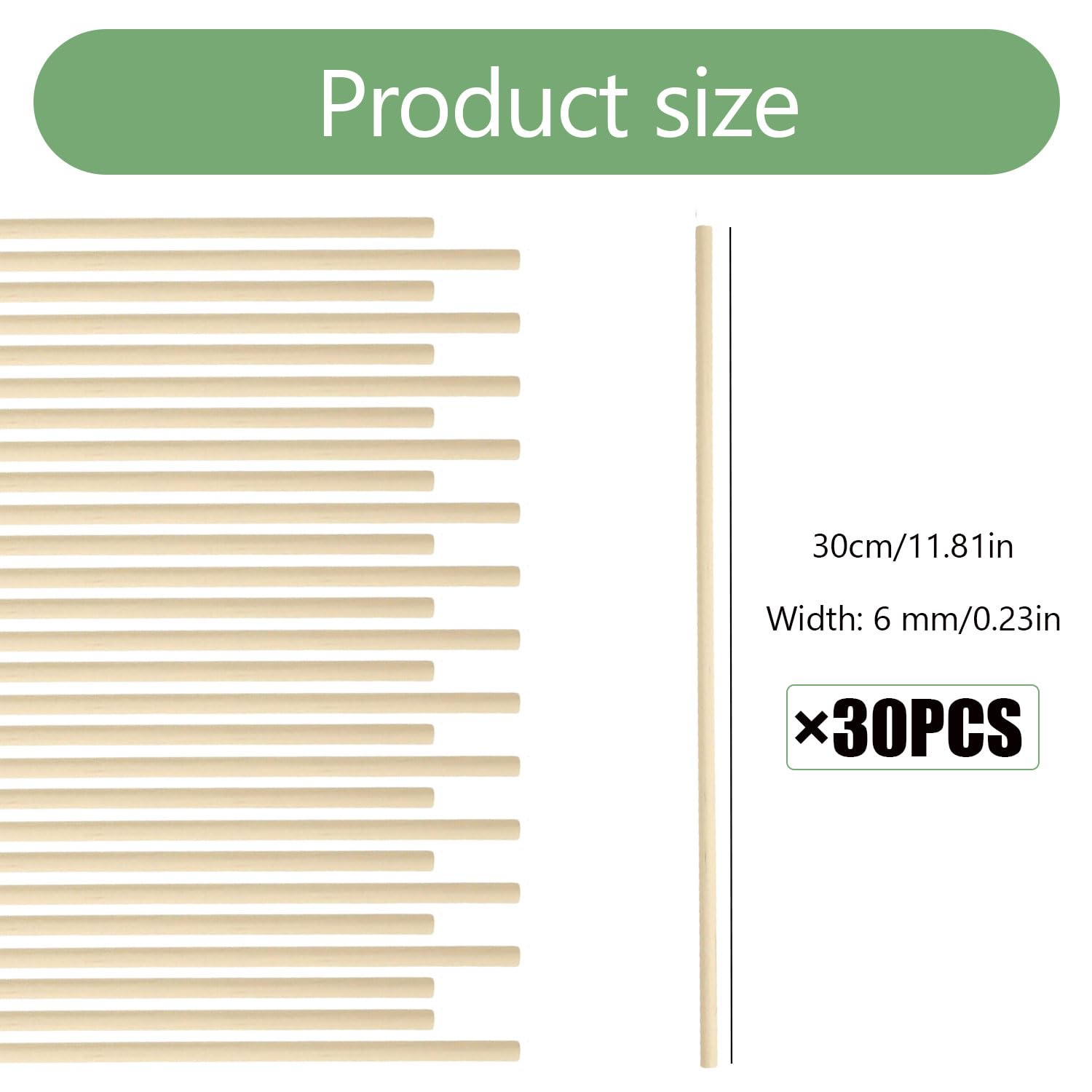 20 Bâtonnets En Bois 30cm - Ø8mm - Pour Bricolage, Déco Et Projets Créatifs - Naturel Et Lisse