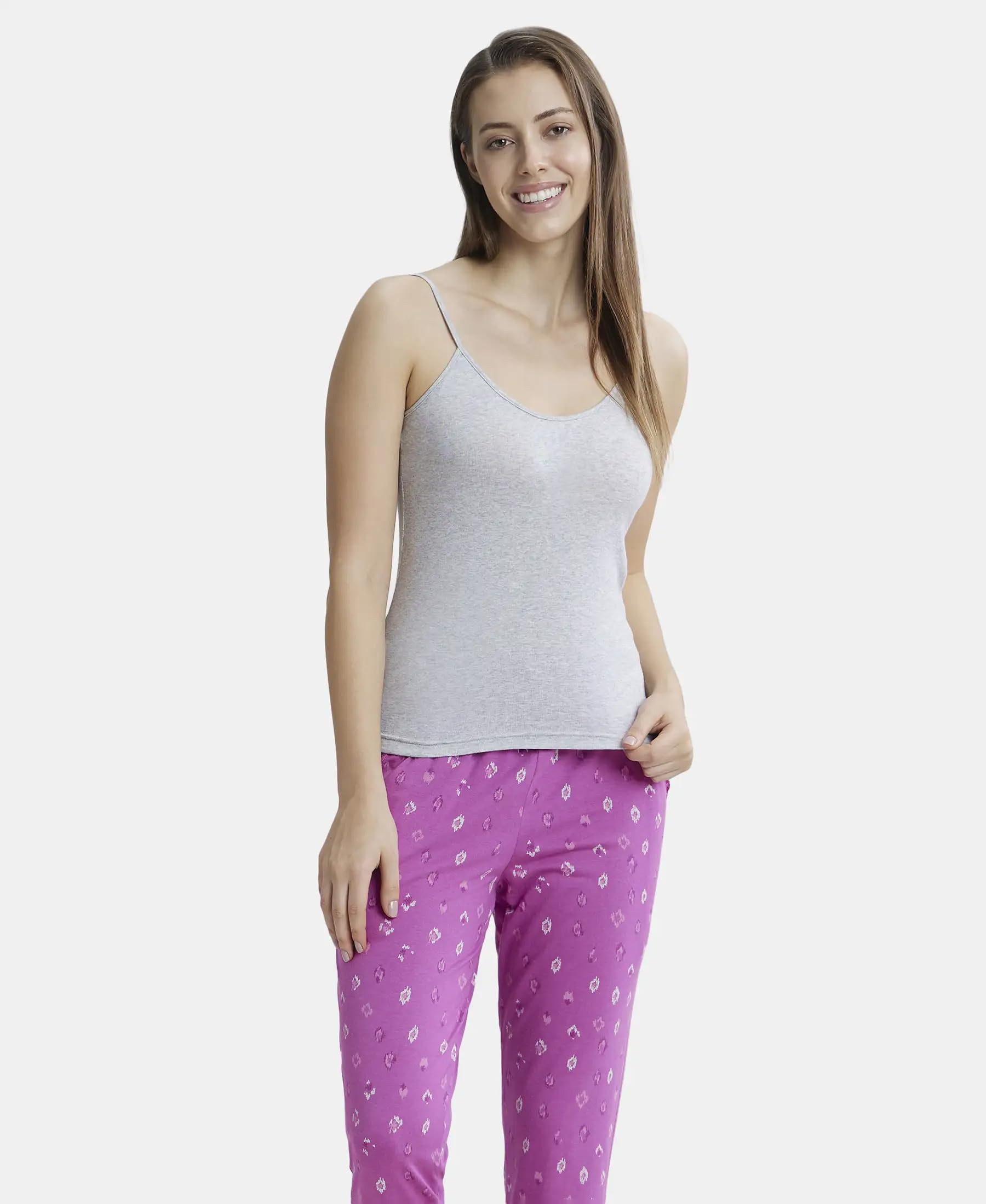 Jockey Women's Super Combed Cotton Rib Camisole with Adjustable Straps and StayFresh Technology_Style_1487_Steel Grey Melange_L 1