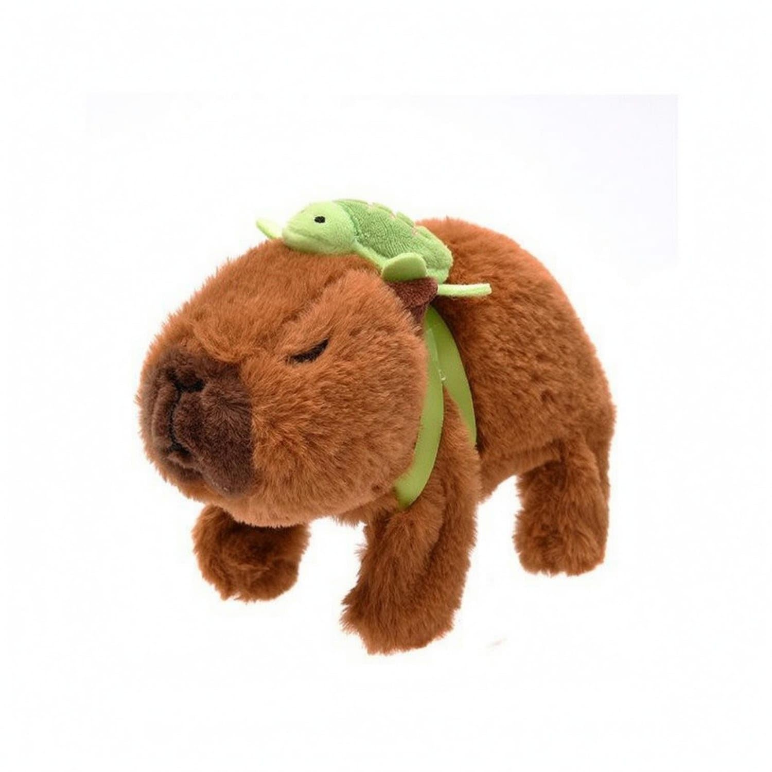 sound effects capybara stuffed with turtle backpack | four-legged electric interactive capybara toy soft, brown