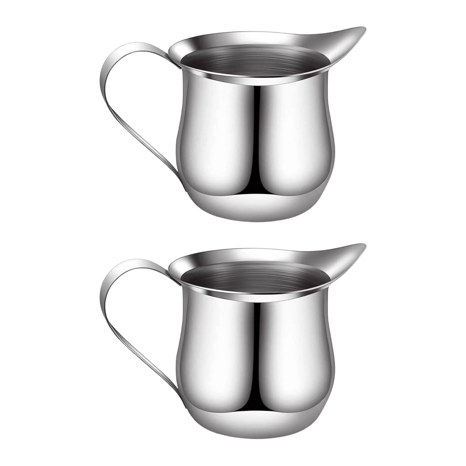 2Pcs Stainless Steels Small Coffee Cup with Ergonomic Handle Milk Frothing Pitcher Bells Shape Creamer for Baristas Use Stainless Steels Small Coffee Cup with Ergonomic Handle Milk Frothing Pitcher